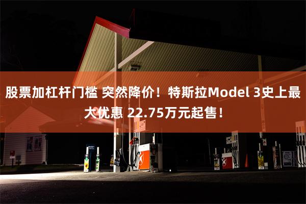 股票加杠杆门槛 突然降价！特斯拉Model 3史上最大优惠 22.75万元起售！